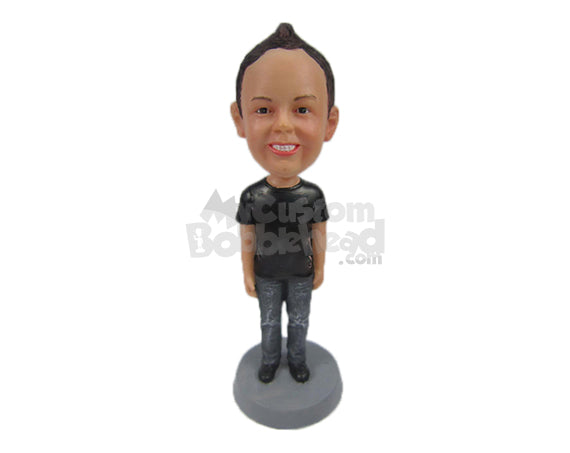 Handsome Smiling Dude Standing Upright in Cool T-shirt Personalized Bobblehead Handsome Smiling Dude Standing Upright in Cool T-shirt Personalized Bobblehead
